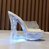 Pantofole da donna con tacco alto e fibbia in metallo luminoso, tacco 14 cm, serie 10365, piattaforma 4 cm, LFD