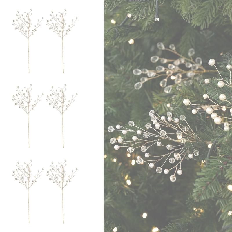Ready-to-Place Christmas Branch Pick with Extended Stem for Decorating Tree, Wreath, Garlands, and Table Displays