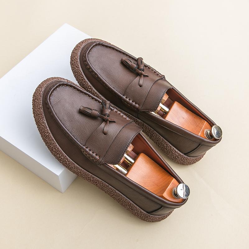 Men's Leather Loafers Massage Soles Korean Style Trendy Men's Work Business Shoes Flat Bottom Commuting Leisure Shoes Versatile