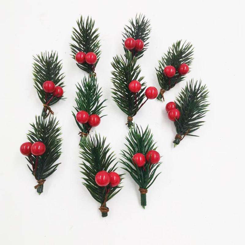 Artificial Pine Needle Greenery & Red Berry Bouquet for Holiday DIY & Gift Packaging