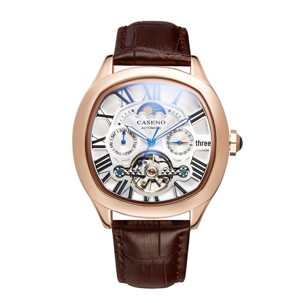 CASENO Star Tourbillon Automatikuhr: Mondphase, Monat und Datum, 100 m wasserdicht