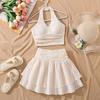 Girls' Fashionable Beige Set: Summer Sweet-Style Top and Skirt Set