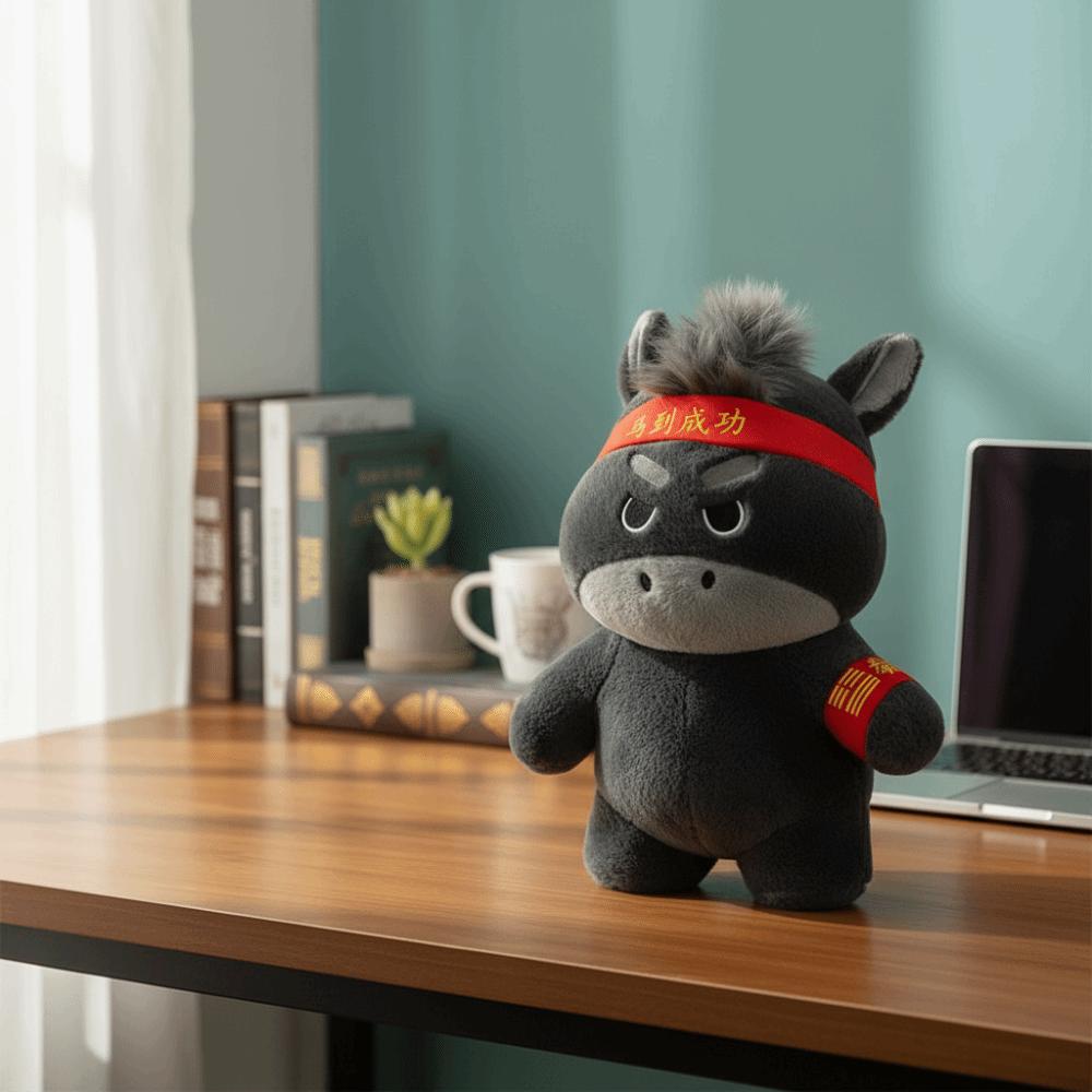 Cute Design Lucky Horse Figurine Black Color Zodiac Pony Figurine Horse Plush Doll  New Year Gift