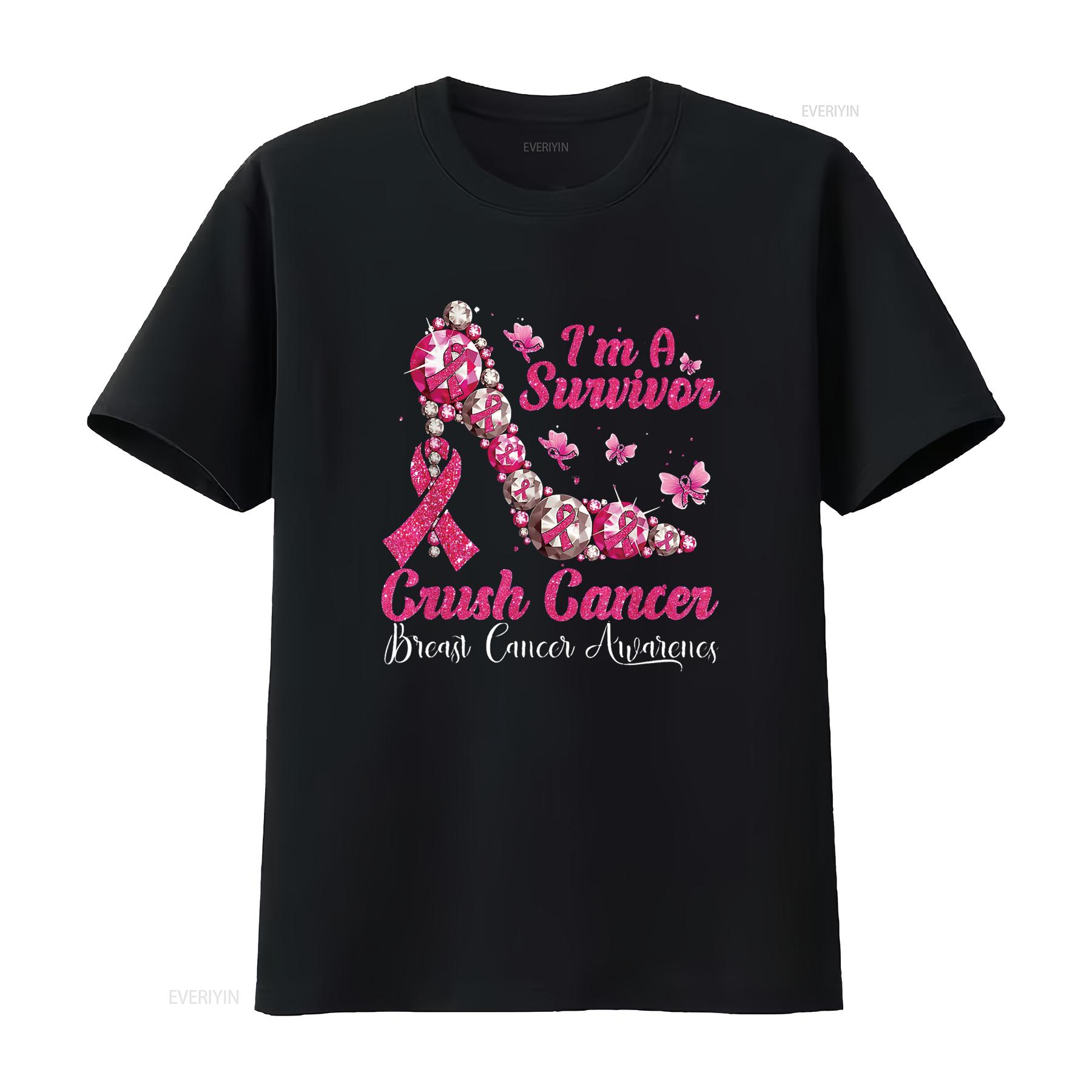 

Womens T Shirt I m A Survivor Crush Cancer High Heel Breast Awarenes Black 2X Large vintage Washed Soft Comfortable streetwear 4XL