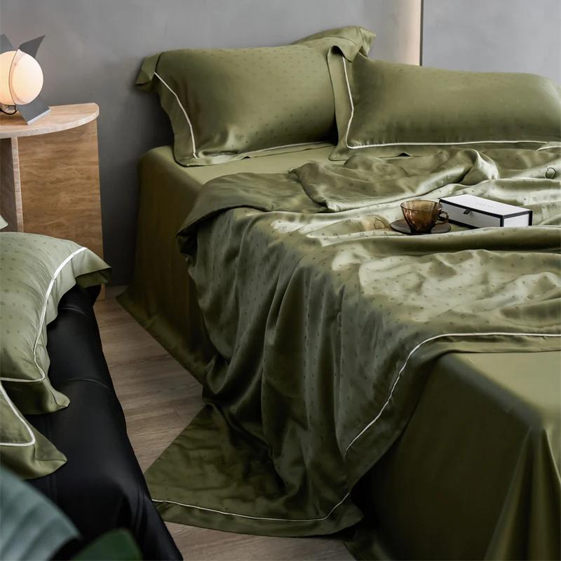 Ultra-high-end 100% Lyocell Jacquard Summer Blanket Set or 1 Pcs Natural Plant Fabric Cooling Quilt Mulberry Silk Fill Comforter