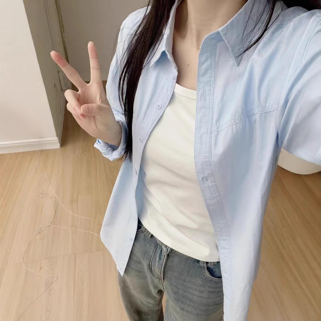 

Pure Cotton Solid Color Shirt for Women with Spring and Autumn Loose Casual Slim and Versatile Layered Sunscreen Shirt Top Jacket S синій