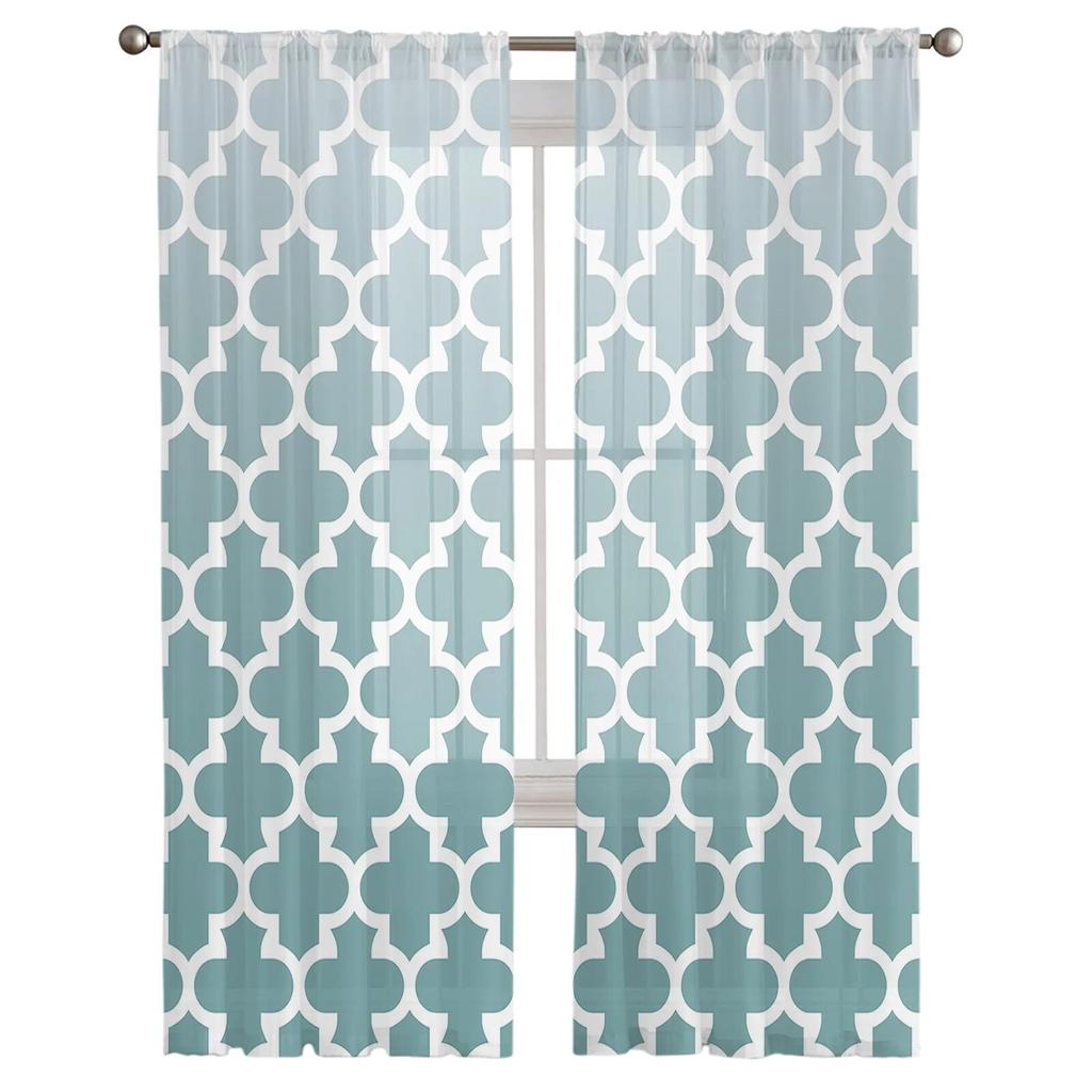 Turquoise Gradient Retro Tulle Curtains Living Room Kitchen Chiffon Curtain Bedroom Balcony Sheer Curtain Fashion Home Decor