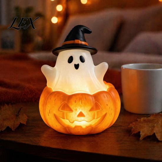 Cute Halloween Bedroom Lamp Light Up Ghost Decoration, Small Statue Night Light, LED for Kids Room Resin Table Decoration Indoor, Kitchen Tiered Tray