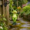 Pastoral Style Outdoor Decor Garden Swing Frog Statue, Resin Hanging Ornament, Whimsical Hand Painted Crafts Cute Figurine for Front Porch Yard