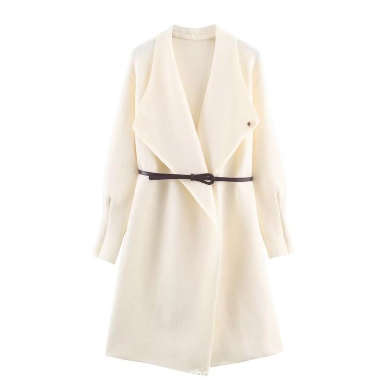 Womens Knit Cardigan Coat With Belt Waist Detail Street Style Oversized Long Sleeve Outerwear