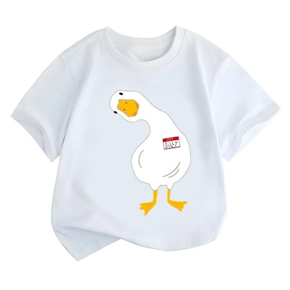 Pure Cotton Children's T-shirt 2026 New Casual Duck Cartoon Printed Parent-child Outfit Men's and Women's Short Sleeves