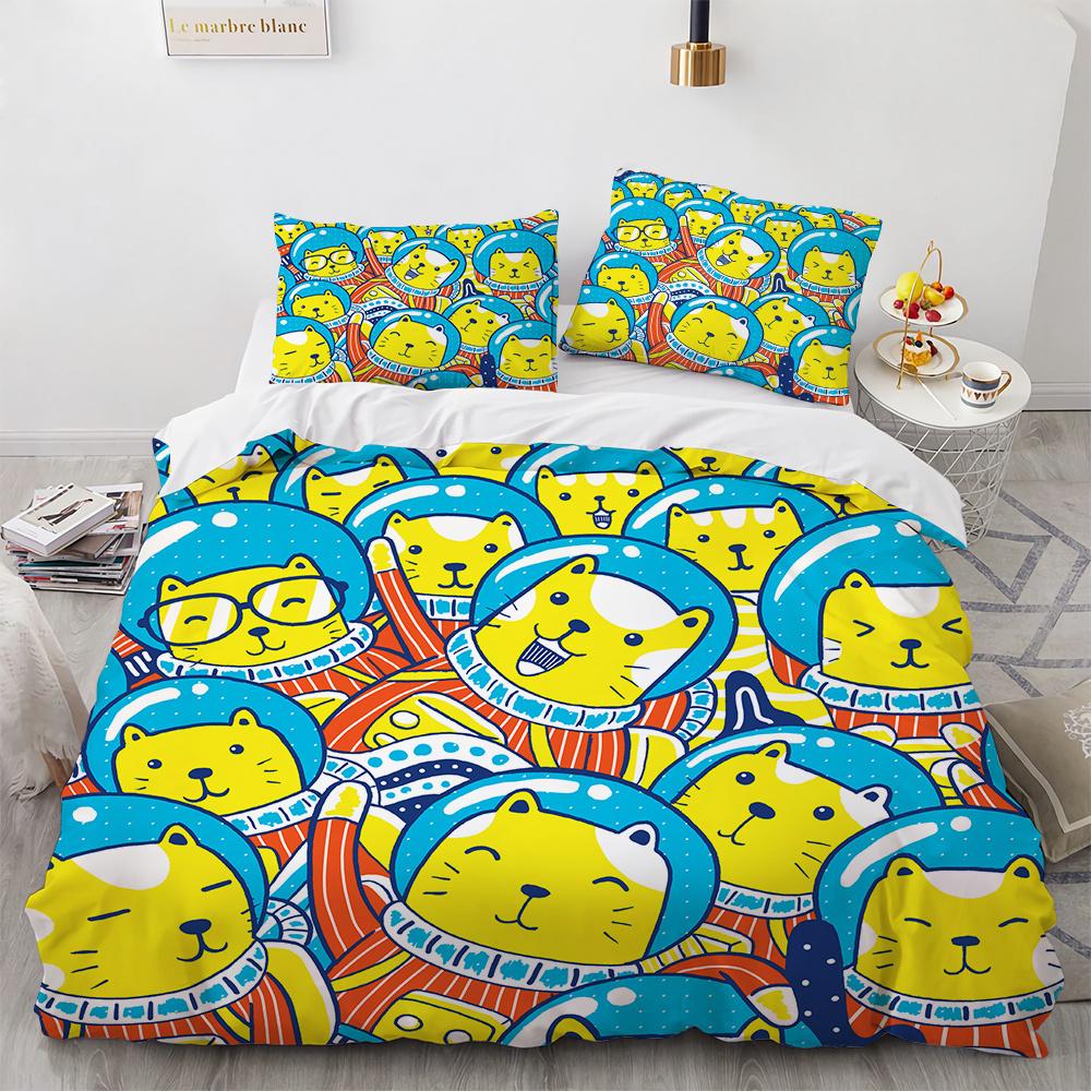 Tecknade Djur Påslakan Set Bi Björnar Kaniner Sött Mönster Täcktäck med Kuddfodral King Queen Full Storlek För Barn Flicka