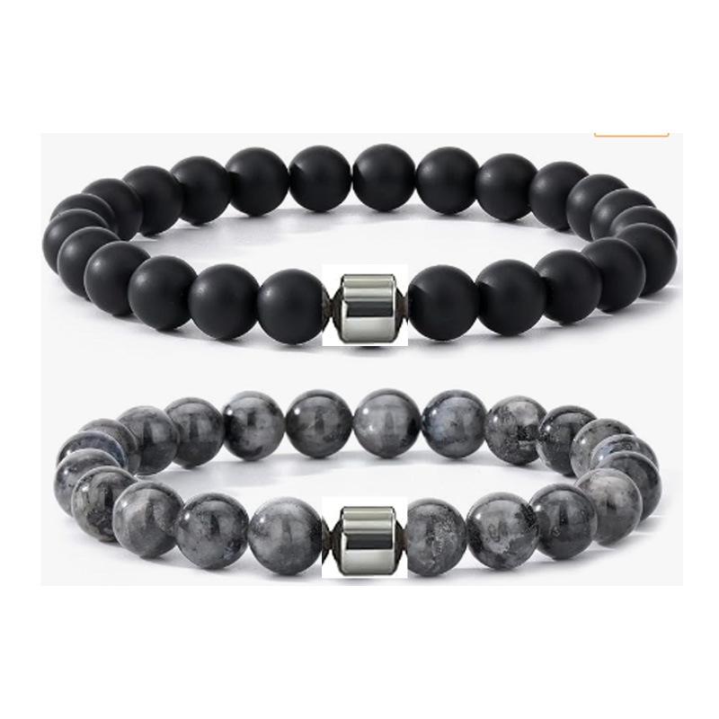 Black Stone Tiger Eye & Map Stone Beaded Magnet Bracelet