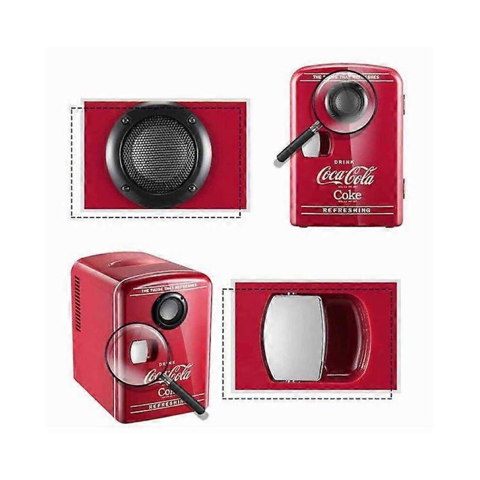 Coca-Cola 12V Tragbarer 4 Liter/6 Dosen Thermoelektrischer Mini-Kühlschrank/Warmhaltebox mit Bluetooth-Lautsprecher