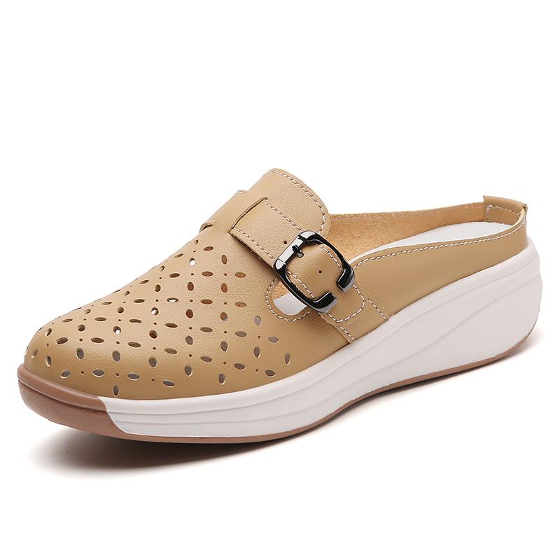 

Мода 2025 Обувь на танкетке Сандалии из натуральной кожи Летние полые женские сандалии Комфортные мягкие повседневные сандалии Большой размер 35