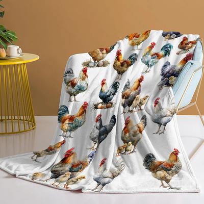 Colorful Rooster Print Throw Blanket Warm Plush Chick Eggs Blankets for Kids Adults Teen for Sofa Couch and Bed