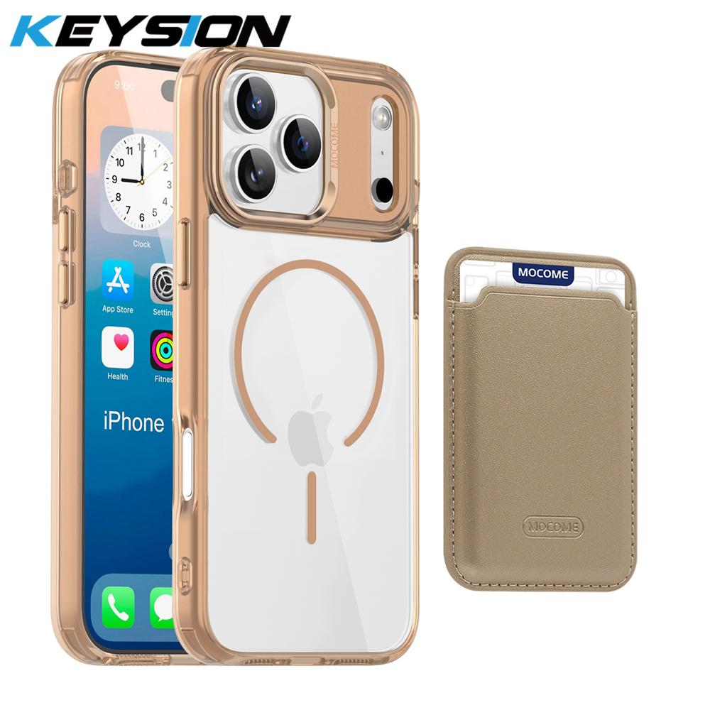 KEYSION Magnetic PU Card Holder Bag Phone Case for MagSafe for iPhone 17 Pro Max 17 Air Transparent TPU+PC Shockproof Back Cover