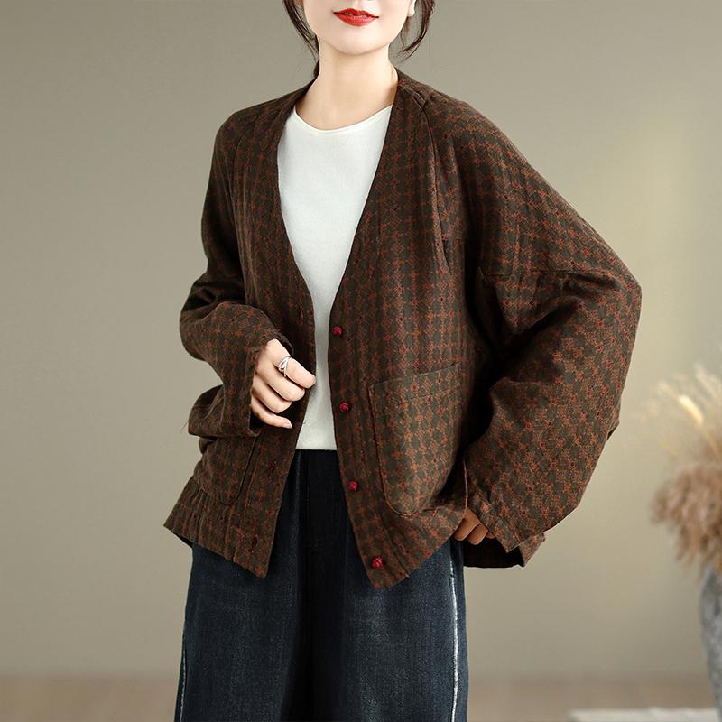 DIMANAF New Plus Size Autumn Women Coat Basic Long Sleeve Jackets Vintage Casual Loose Outerwear Cotton Print