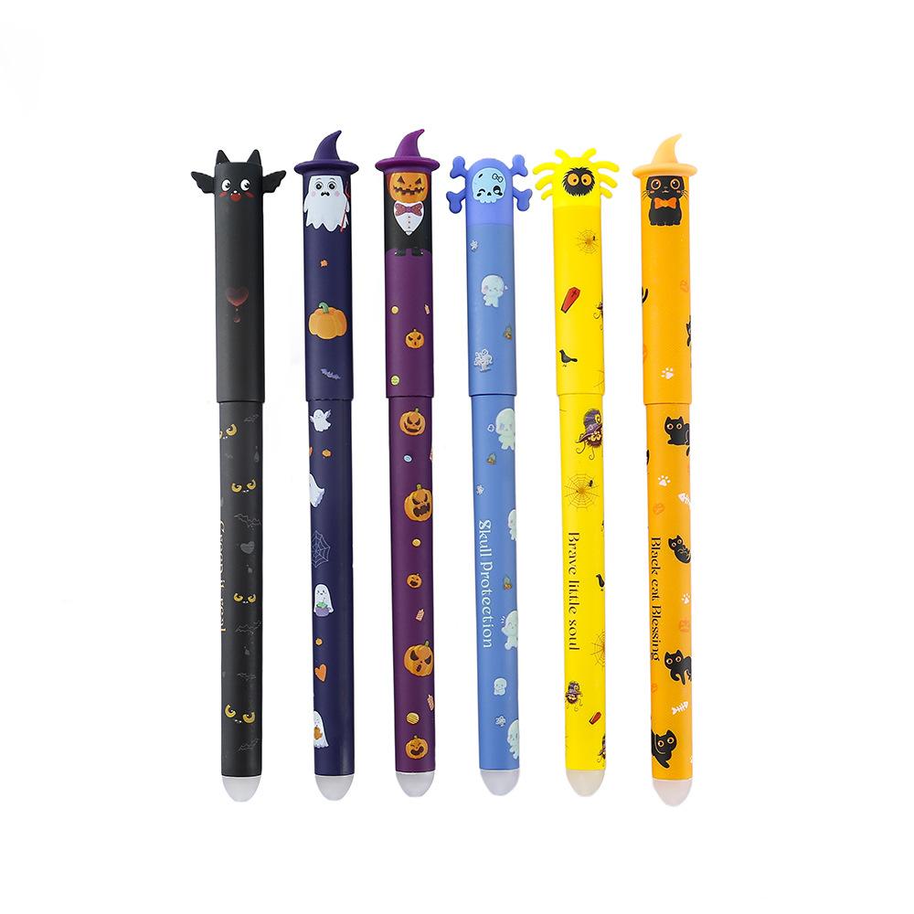 1-6Pcs Halloween Erasable Gel Pens, 0.7mm Click Retractable Pen Set, Cute Ghost Pumpkin Bat, Student School Office Writing Gift
