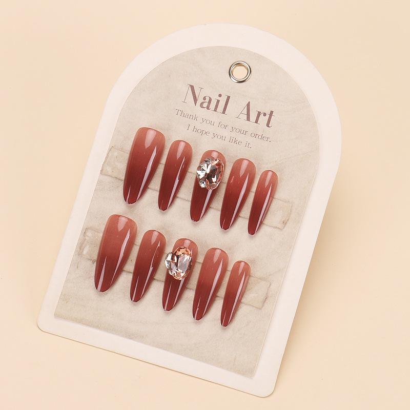 Luxury Dark Red Cat Eye Glitter Wearable Nails - Removable High-End Nail Art