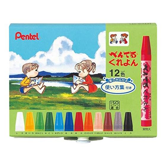 Pentel Crayon PTCR-12 12 color set with usage guide