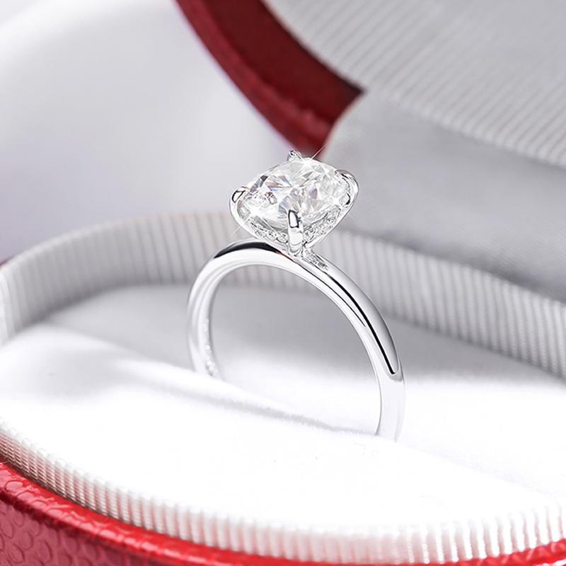 Smyoue 18k Plated 2/3ct Moissanite Diamond Ring for Women Oval Fancy Cut Bridal Sets Solitaire Wedding Promise Band 925 Silver