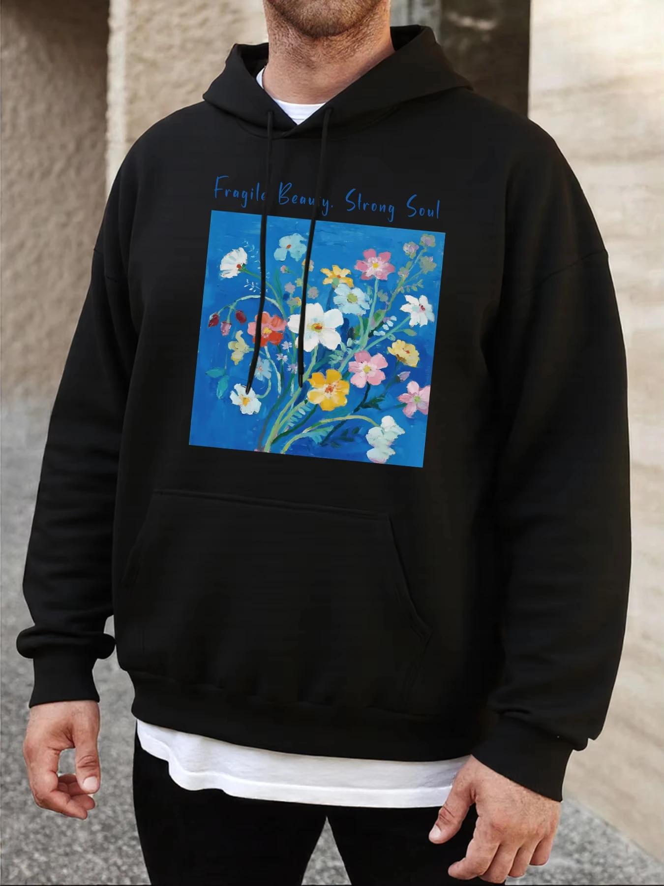 

2025 Fragile Beauty Strong Soul Design Men Hoodie Autumn Pocket Vintage Hoody Loose Fleece Pullover Colour Unisex Soft Long Slee 3XL