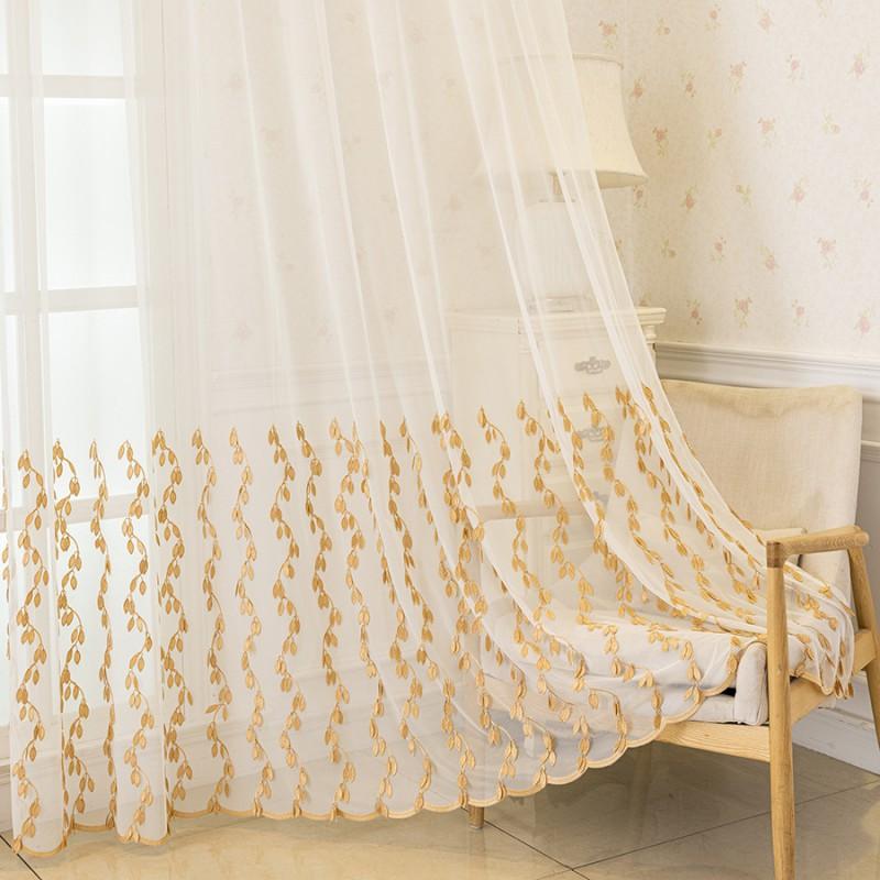 Embroidered Leaf Sheer Curtain Panel Modern Minimalist Window Treatment Living Room Dining Bedroom