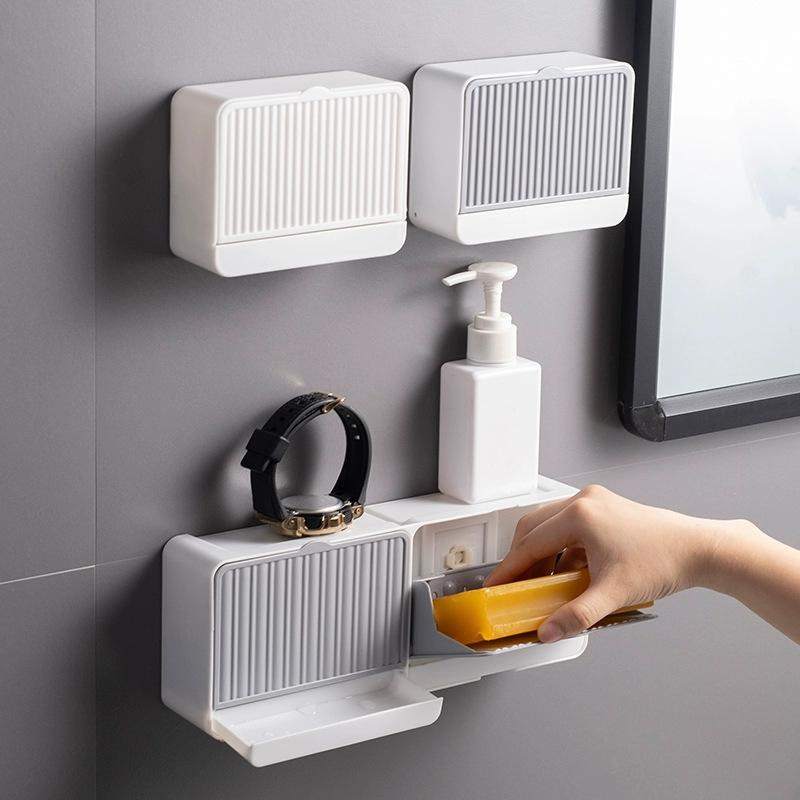 Nástěnná krabička na mýdlo s víkem Dvojitá Jedna mřížka Držák na odtok Pouzdro na mýdlo Koupelnové doplňky Dekorace Domácí miska na mýdlo