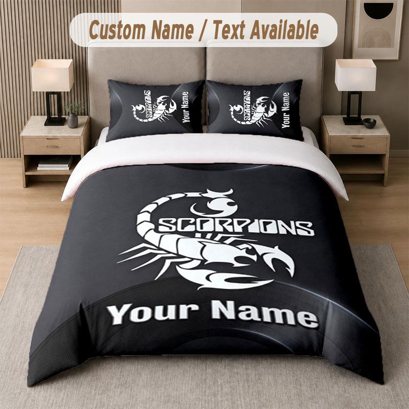 Custom Bedding Set Scorpions Pattern, Print Name Text 1 Duvet Cover Plus 2 Pillowcases Home Textile