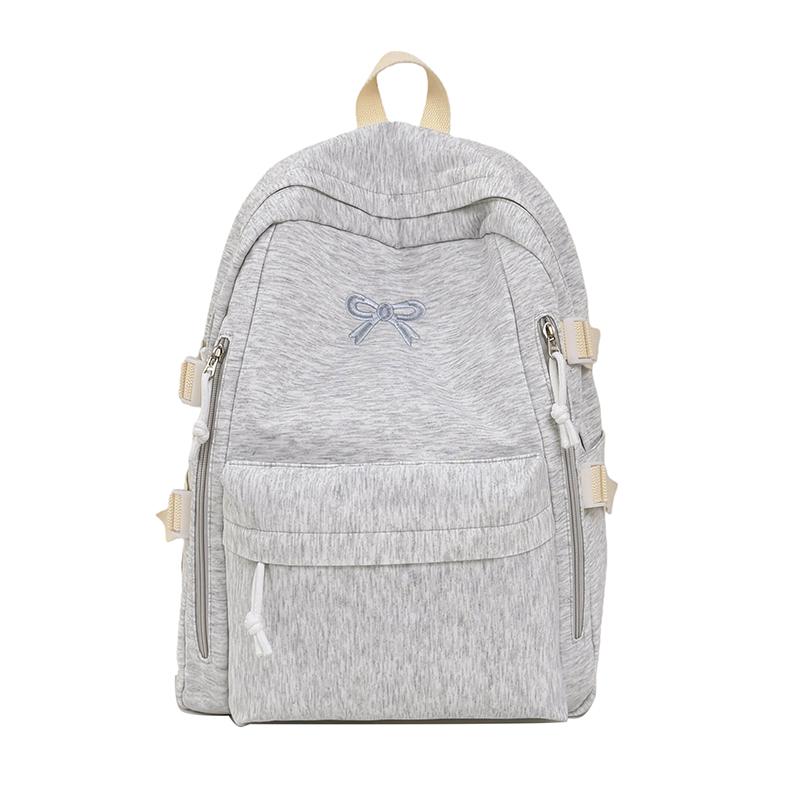 Bow Embroidered Student Schoolbag Women s Lightweight Backpack светло-серый