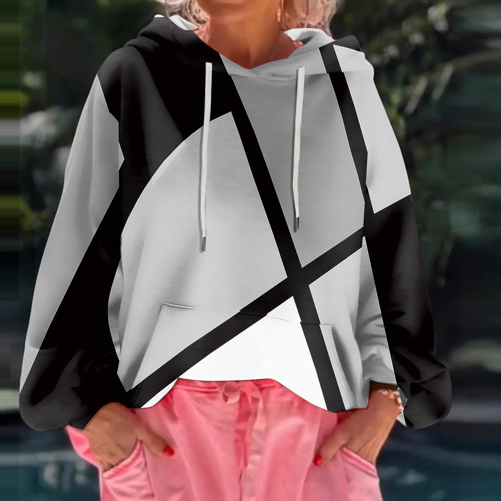 Women's Floral Print Loose Casual Long Sleeved Hooded Sweatshirt