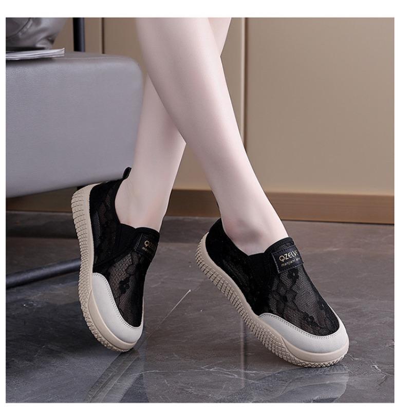 Women Breathable Lace Mesh Slip On Casual Flat Fisherman White Shoes