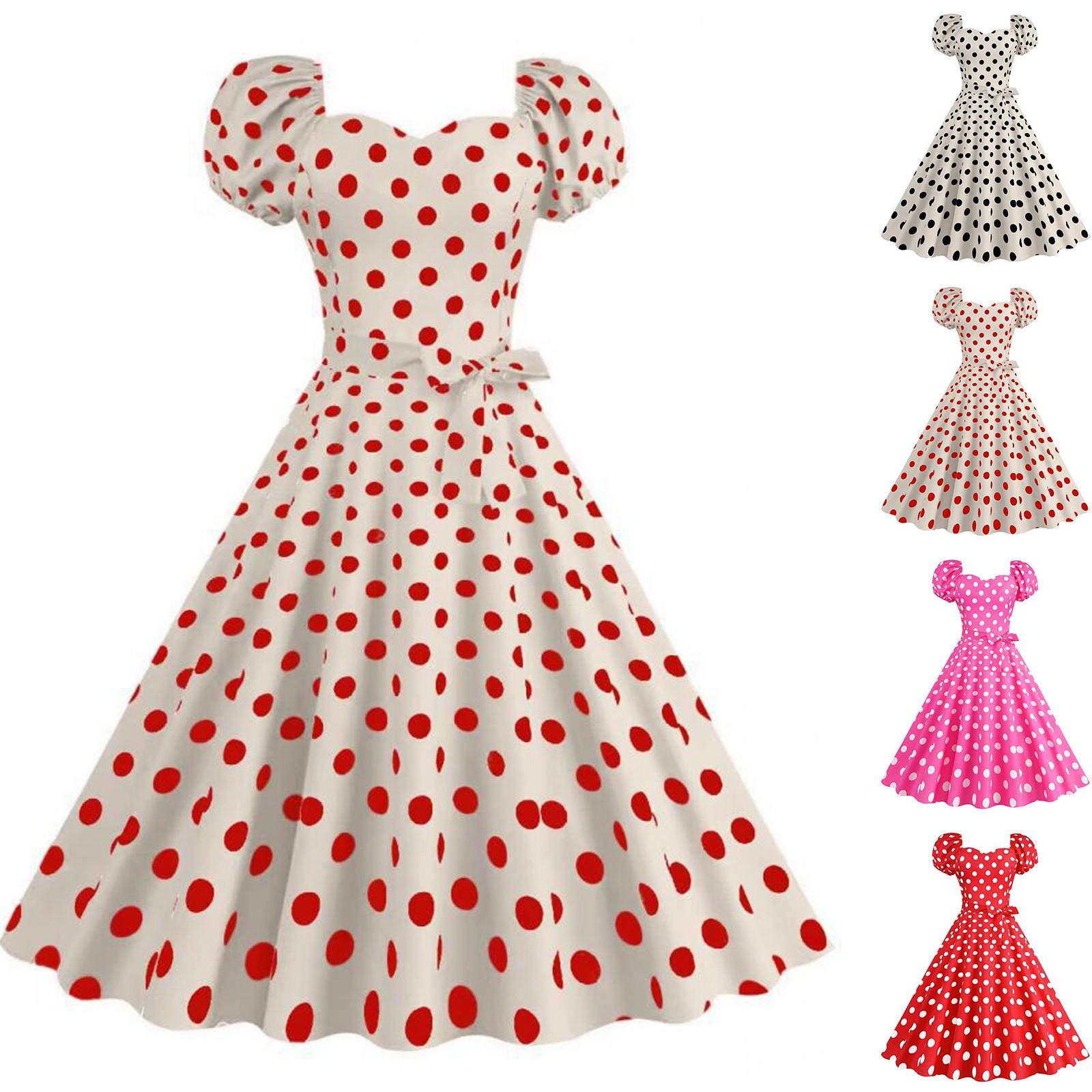 

Women s V-neck French Retro Polka Dot Print Dress XL червоний