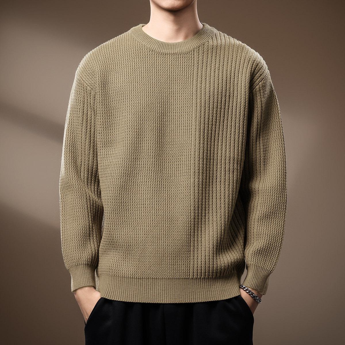 

Men s Light Luxury Twisted Stitch Patchwork Round Neck Knitwear - Autumn Japanese Style, Long Sleeve, Warm and Loose Fit 2XL for 80-90 kg абрикосовий