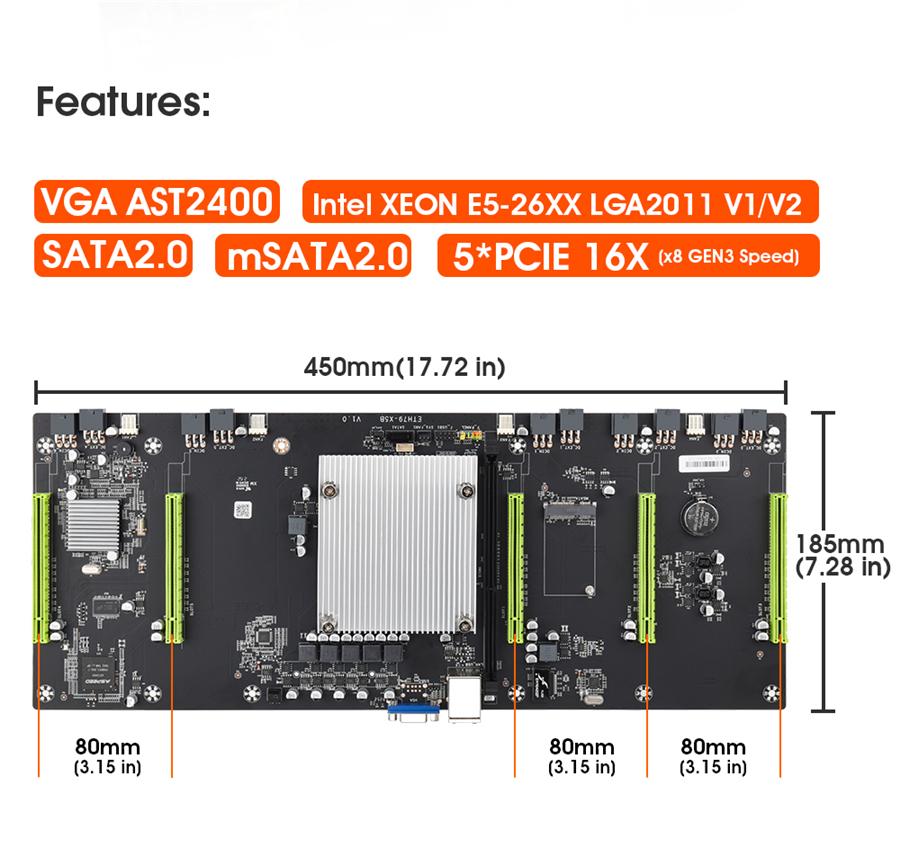 ETH79-X5B Mining Machine Motherboard Supports All Graphics Cards 80MM Large Spacing DDR3 Memory SATA With VGA Interface Set