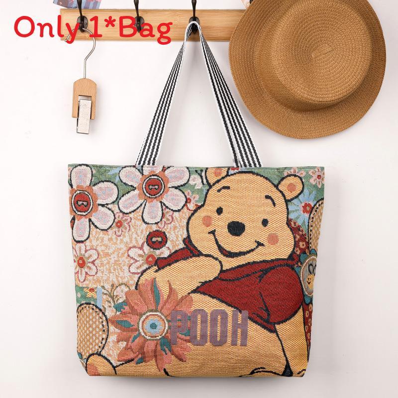 Elephant Hello Kitty Butterfly Embroidered Canvas Tote Bag With Seamed Stitching For Daily Use