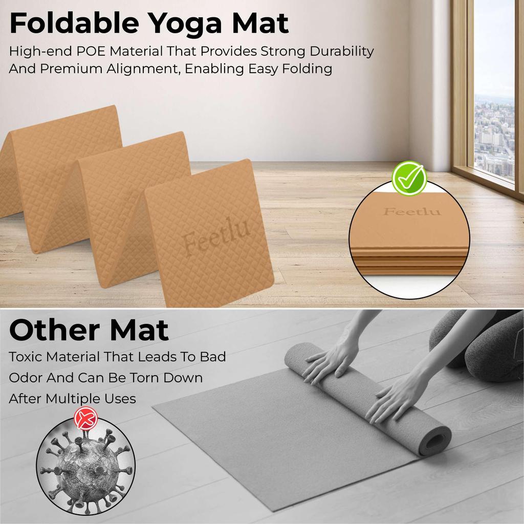 Foldable Yoga Mat 6mm Lightweight and Easy To Store for Travel Foldable Exercise Mat for Home Floor Exercises - Thickness, - Non-slip Yoga, Pilates,