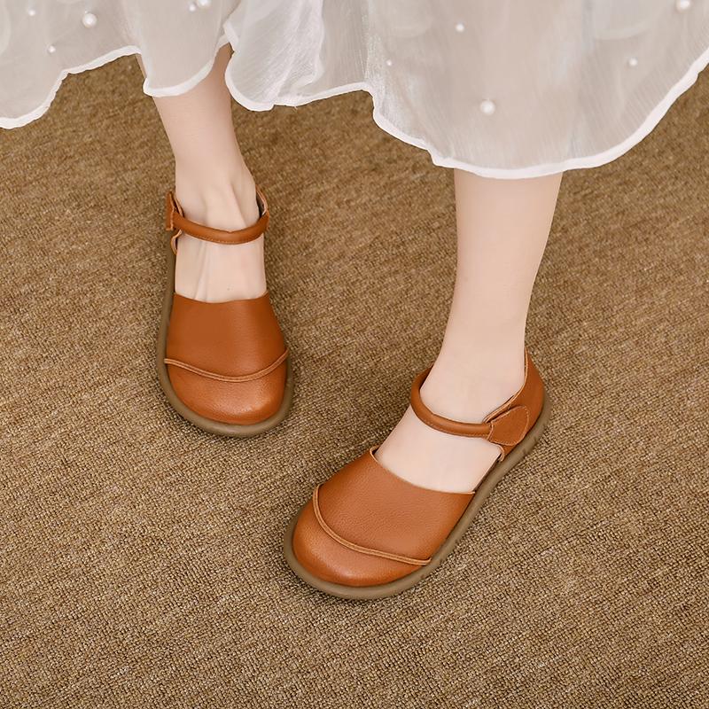 Fashion Fashion Baotou Sandals Women's Xia New Round Toe Shallow Mouth One Strap Splicing Side Empty Soft Sole Non-slip Flats