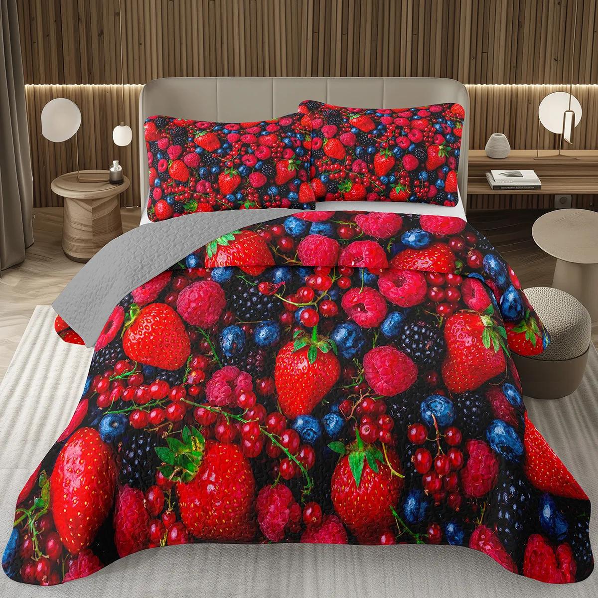 

Girls Blueberry Full Queen Bedspread Set Fit Printed Coverlet Set, Microfiber Botanical Themed Bedding Set For Teen Adult Room 135x200cm