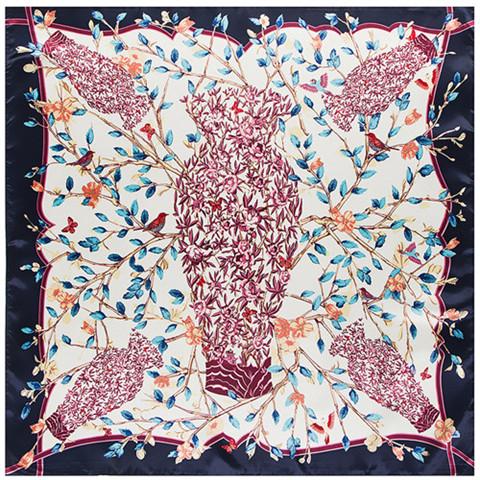 Fashion Vase & Olive Branch Scarf Women 2024 New Scarfs For Ladies Luxury Brand Hijab Silk Satin Shawl Scarfs Print Head Scarves