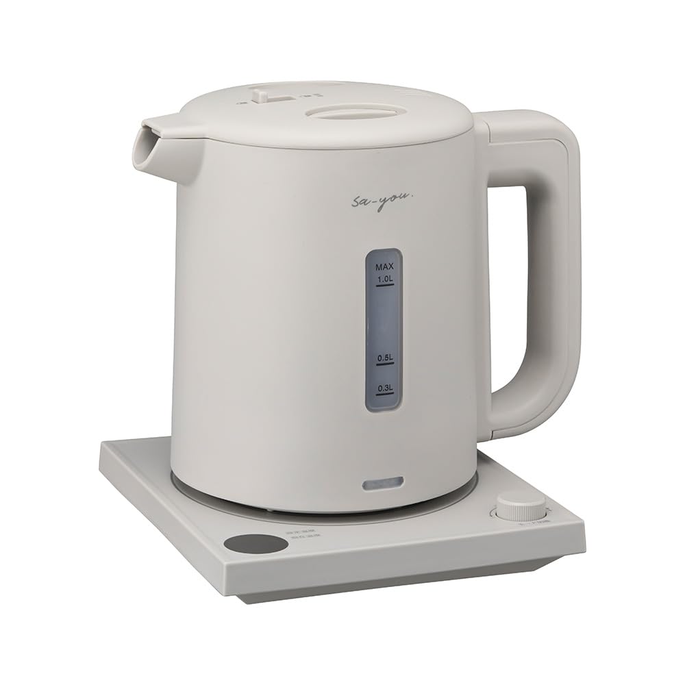 Doshisha Electric Kettle, Hot Water Senka, 1.0L, Anti-Tipping, Dial and Push-Button Operation, Gray, EKZ-102MSG