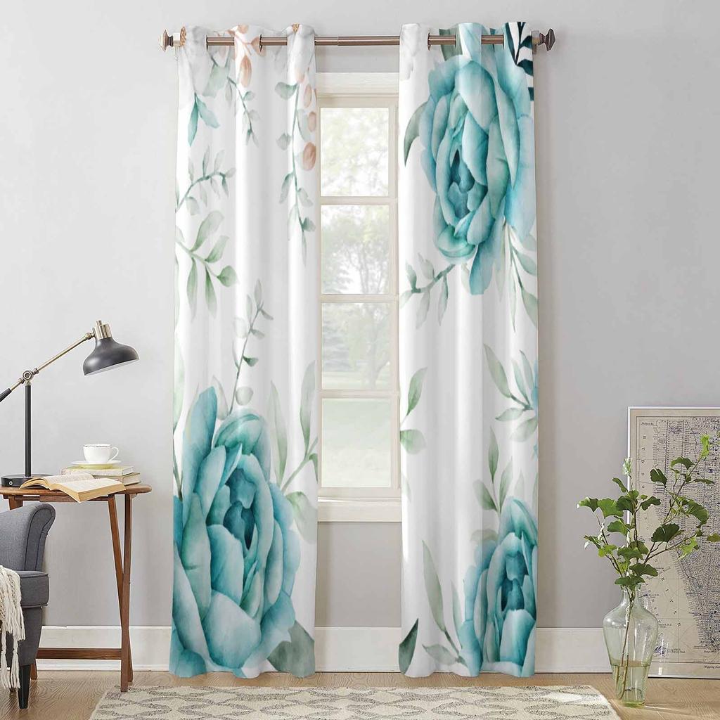 Summer Plants Flowers Watercolor Window Curtains for Living Room Bedroom Curtain Modern Kitchen Blinds Drapes Curtains