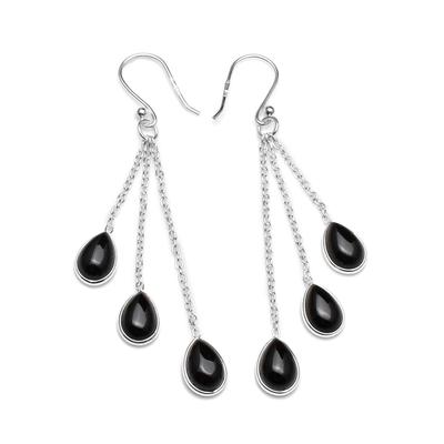 Natürlicher schwarzer Onyx-Edelstein, 925er-Sterlingsilber, langer Tropfen- und Ohrhänger-Ohrring für Frauen und Mädchen