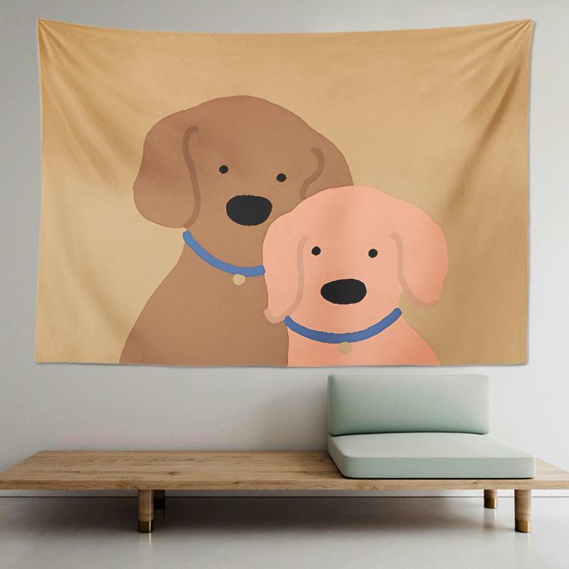 Cute Poodle Dog Leash Tapestry Wall Hanging Minimalist Cartoon Puppy Pastel Kawaii Aesthetic Wall Art Bedroom Dorm Decor