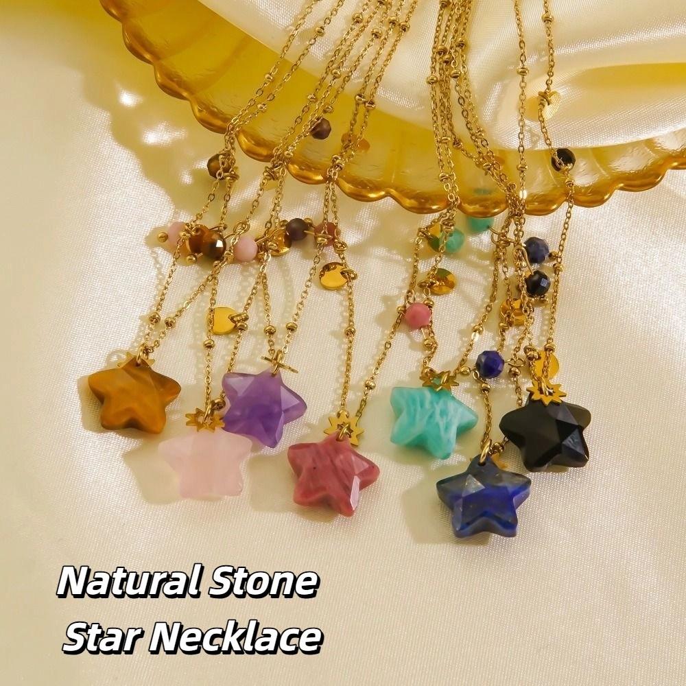 Natural Star Pendant Neck Chain Vintage Women Neck Choker Sweater Chain Star Stone Necklace  Gifts