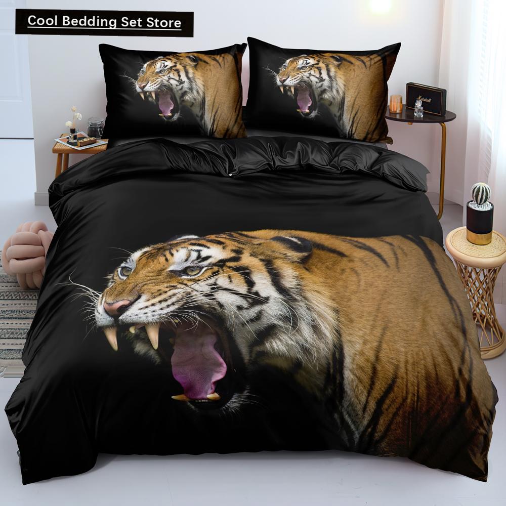 Comforter 3D Tiger Bedding Set King Queen Full Twin Size Brown Animal Jungle Wildlife Comforter Polyester