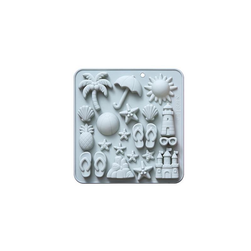 2Pcs Summer Beach Theme Silicone Molds For Chocolate, Coconut Tree Starfish Shells Beacon Pineapple Shape Candy Chocolate Mold