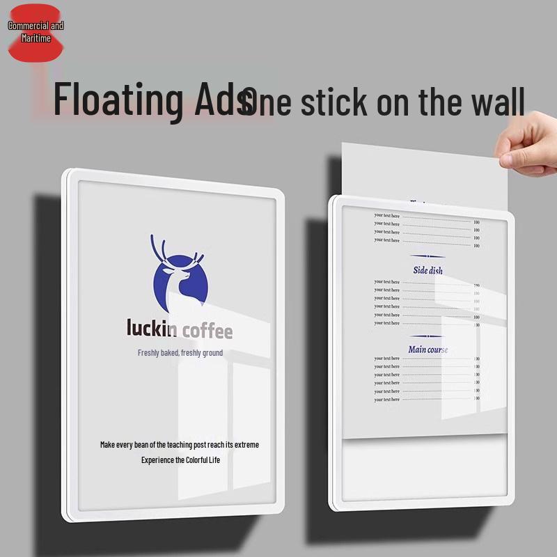 Wall-Mounted A4 Acrylic Poster Frame: Double-Layer Plywood, No-Punch Installation black