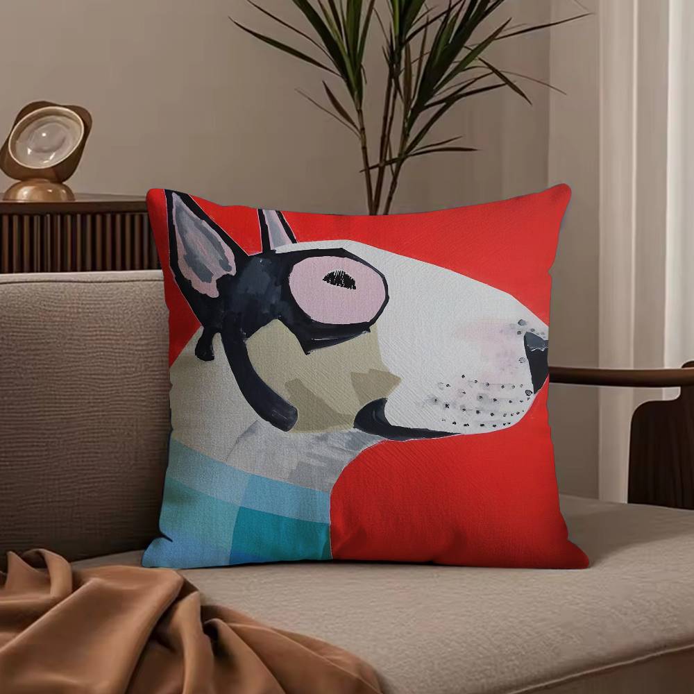 Cartoon Bull Terrier Series Pillow Case Anti-dustmite Pillowcase Invisible Zipper Silky Short Plush Sofa Cushion Cover